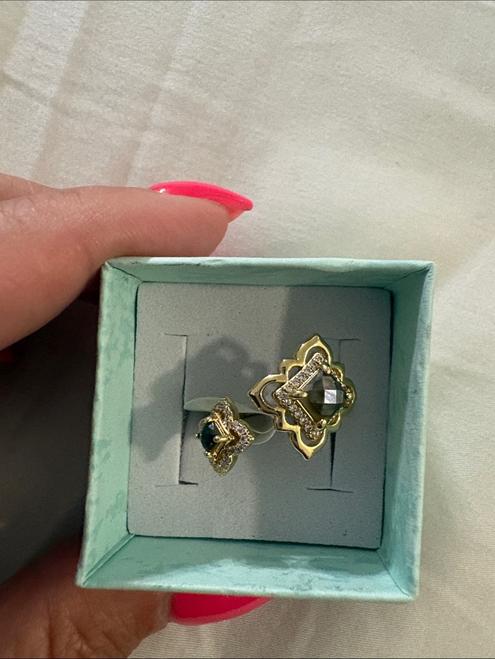 Gold-Tone Floral Crystal Statement Ring - Green Accent